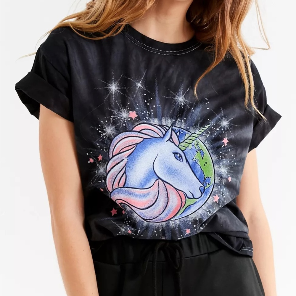 🖤Junk Food Unicorn World Black Tie-Dye Tee T-Shirt